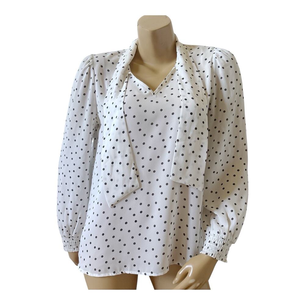 PLEIONE Womens Size Small Polka Dot Long Sleeve Keyhole Neck Shirt Top